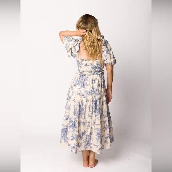 Chic Blue and Cream Midi Dress - Picture 3 of 4